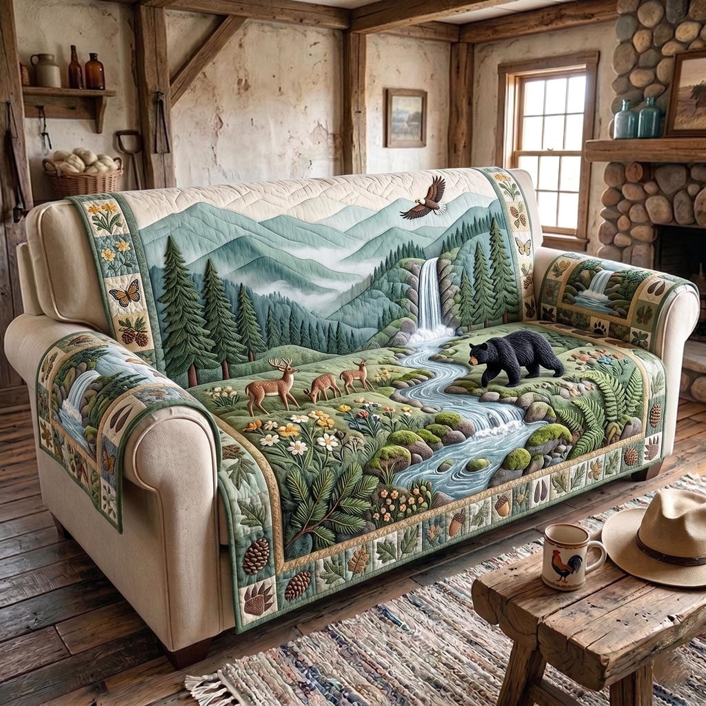 Bears Beside the Green Mountain Stream Sofa Cover