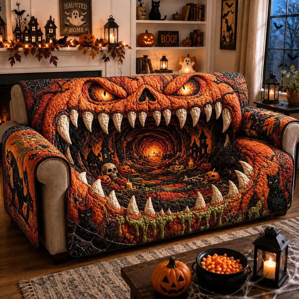 Orange Fanged Monster Maw Sofa Cover