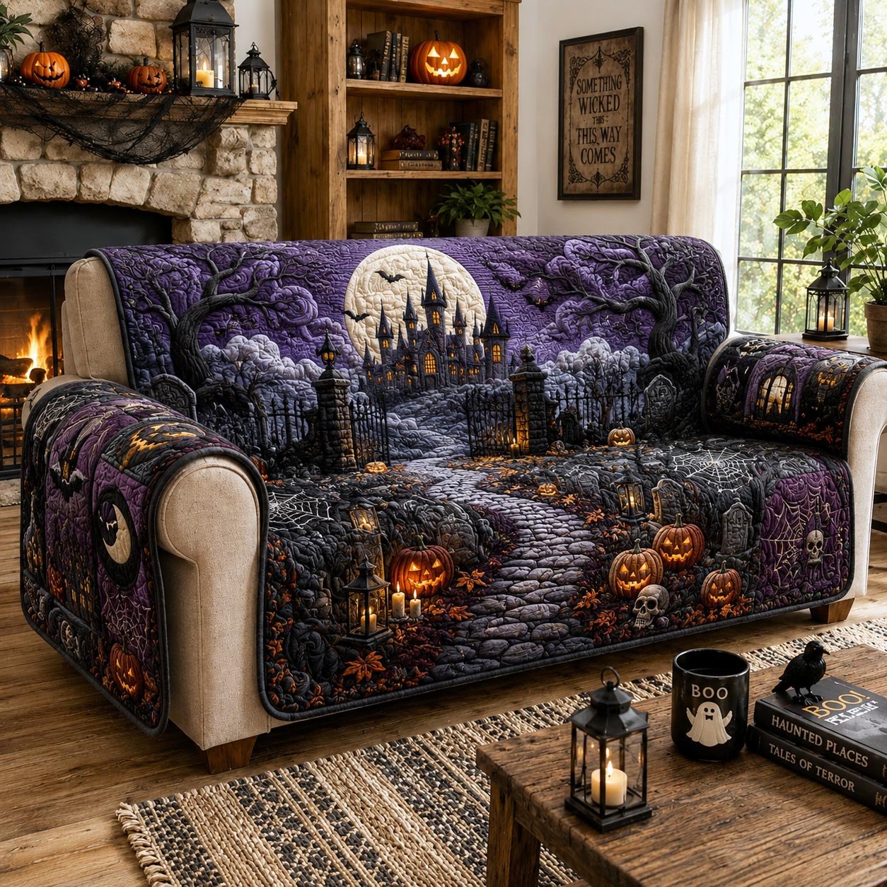Moonlit Graveyard Path in Purple Sofa Cover