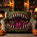 Green Monster Jaws Among Pumpkins and Skulls Sofa Cover