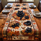 Black Cats on Brown Autumn Leaves Table Runner