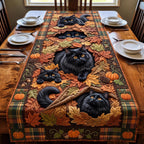 Black Cats with Pumpkins and Leaves Table Runner
