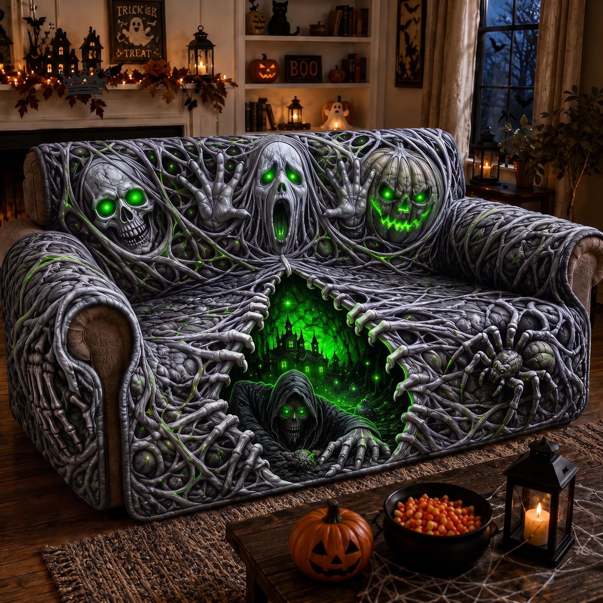 Stone Gargoyle with Glowing Green Eyes Sofa Cover