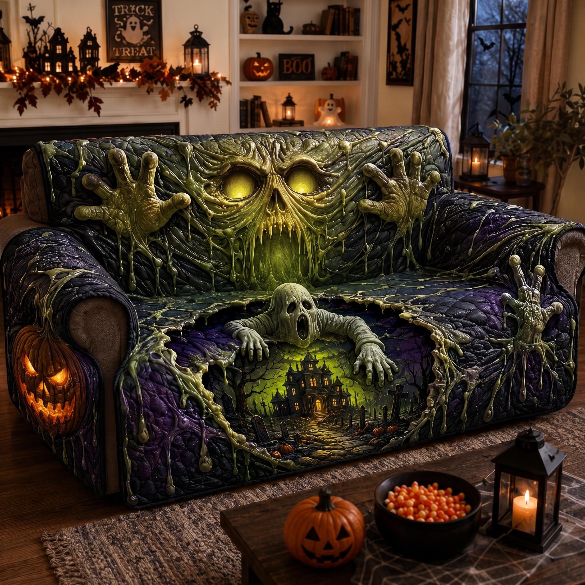 Green Ghoul Clawing Through the Dark Sofa Cover