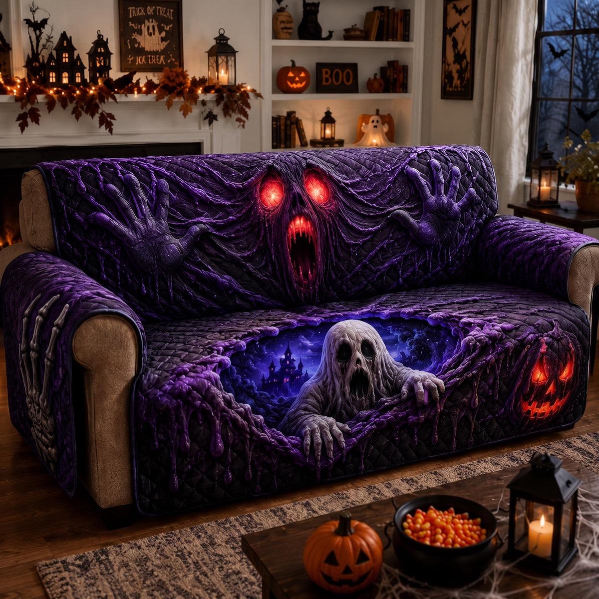 Violet Phantom with Burning Red Eyes Sofa Cover