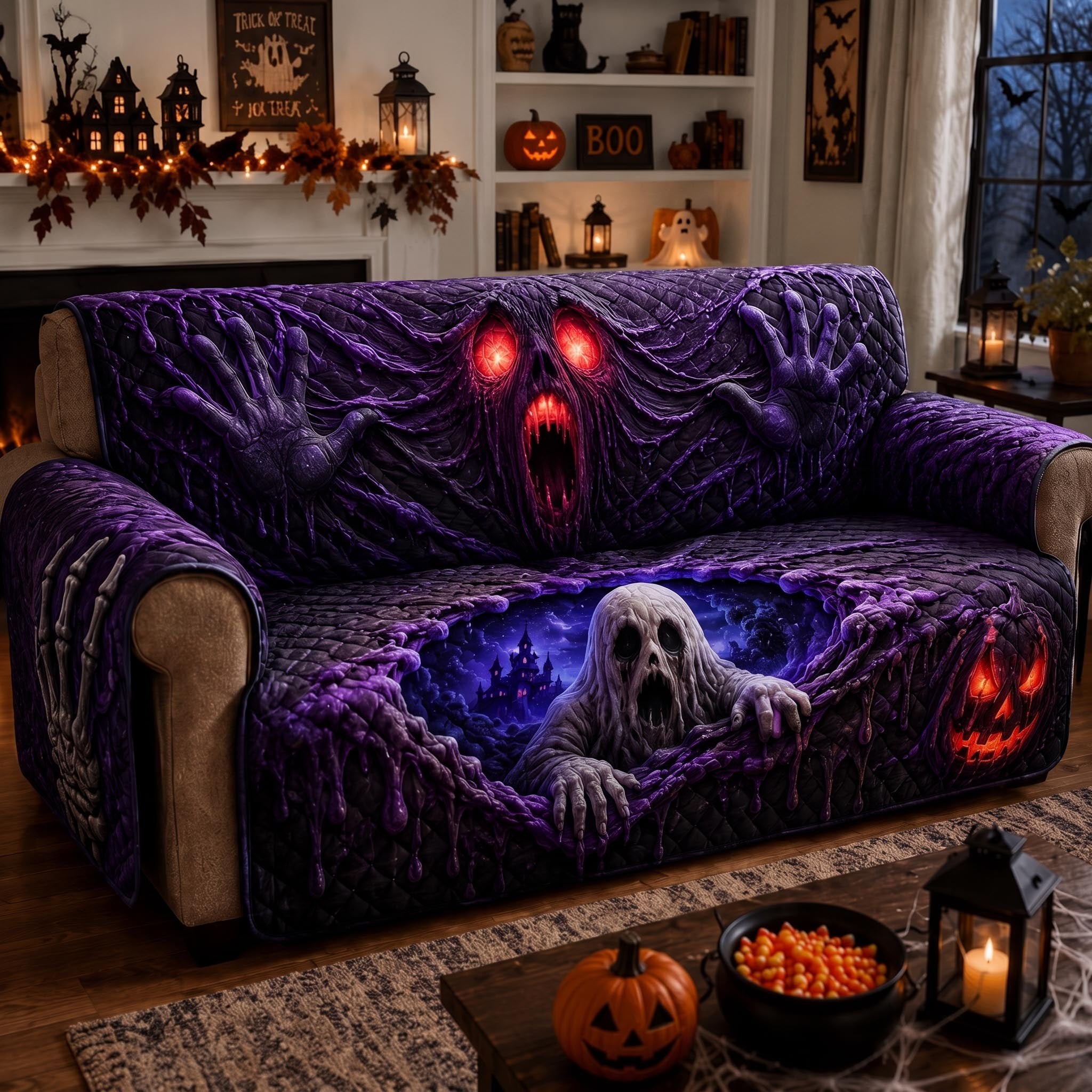 Violet Phantom with Burning Red Eyes Sofa Cover