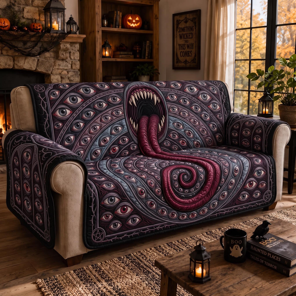 Crimson Beast with a Curling Tongue Sofa Cover