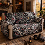 Grey Cobweb Filled with Watching Eyes Sofa Cover