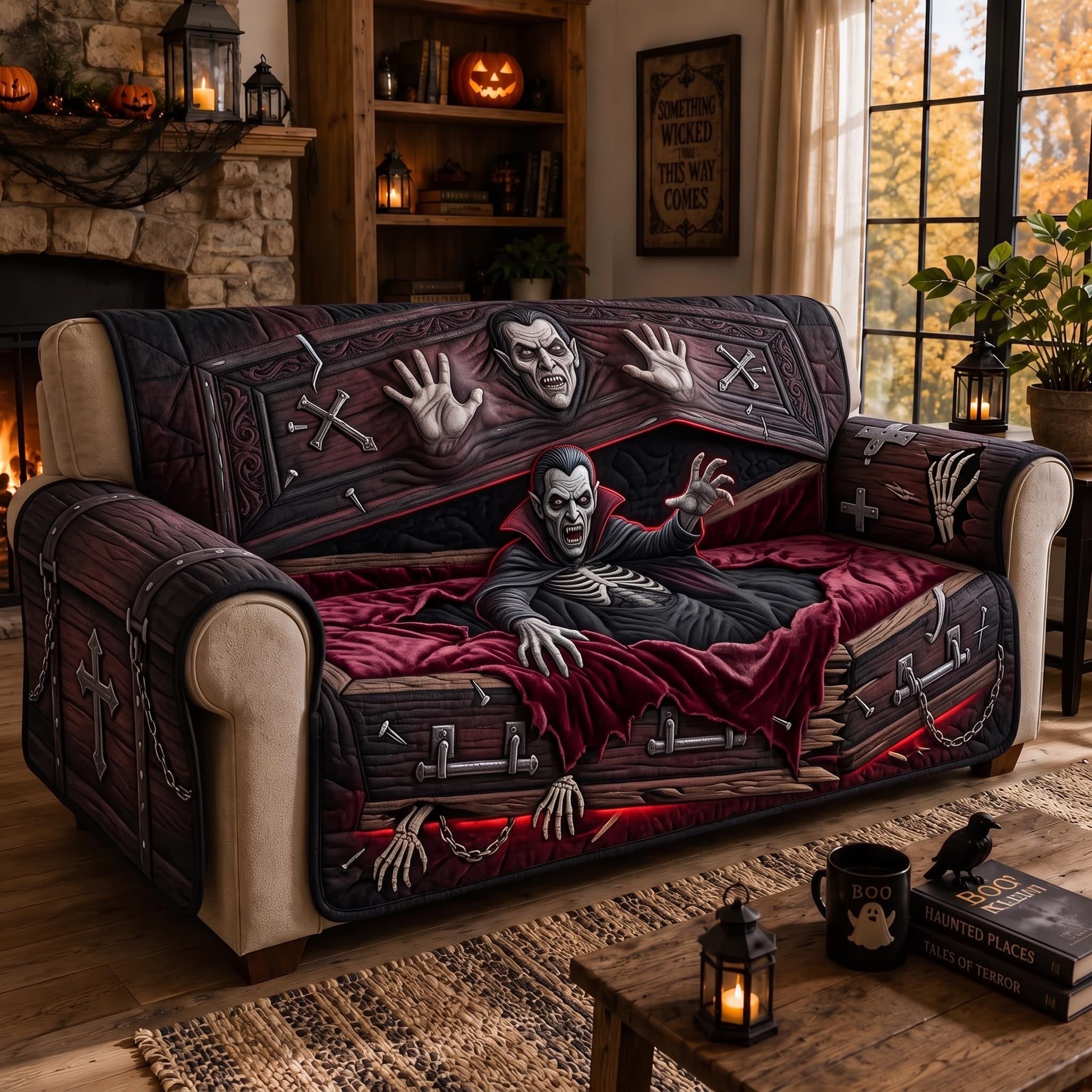 Vampire Rising from the Red Coffin Sofa Cover
