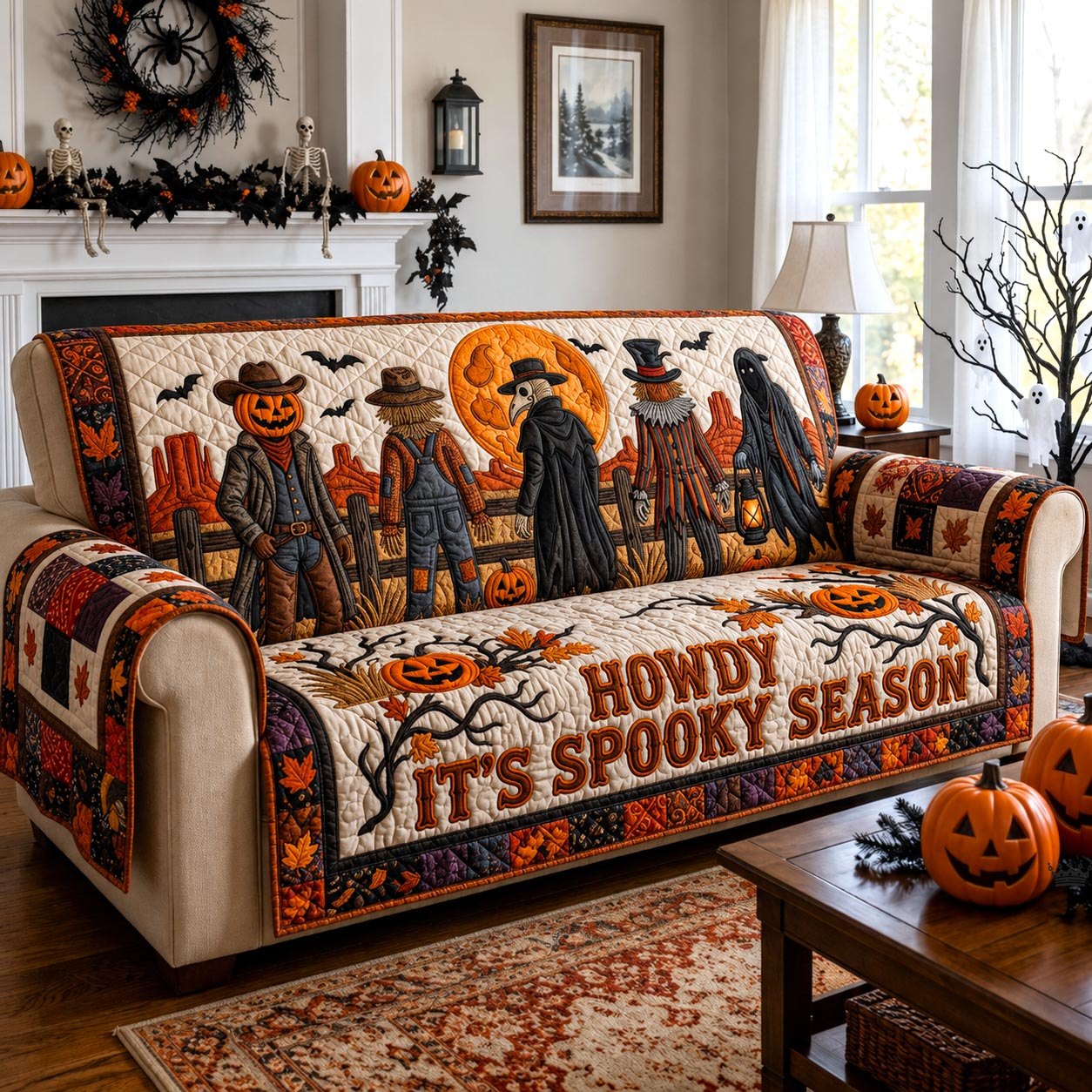 Howdy Its Spooky Season Scarecrows Sofa Cover
