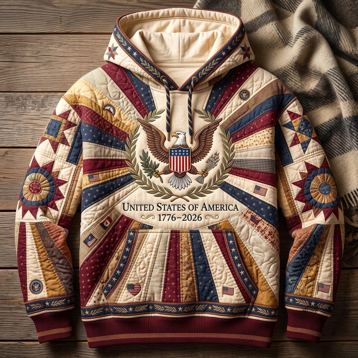 America 1776 to 2026 Eagle Sunburst hoodie, all-over print