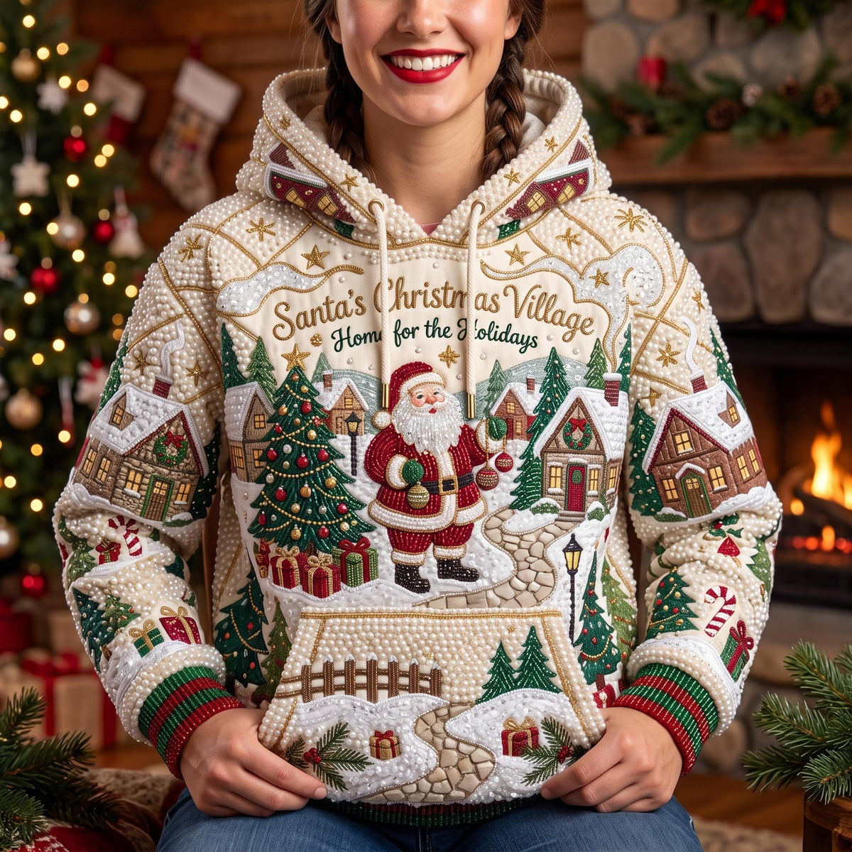 Santa Village hoodie, all-over print