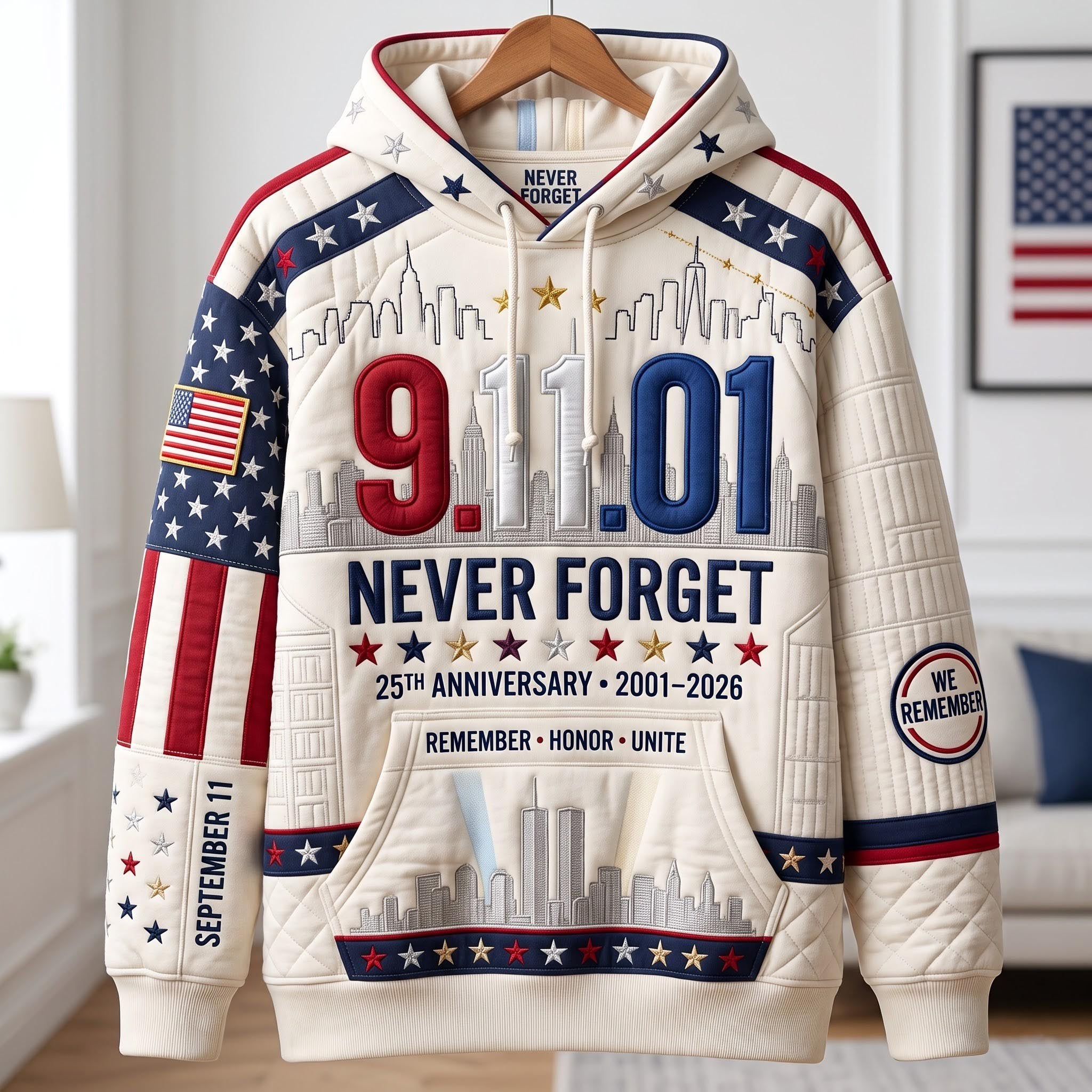 Never Forget hoodie, all-over print