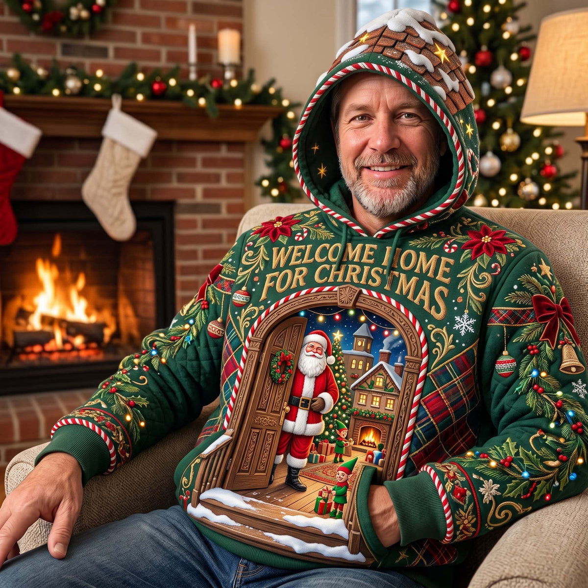 Welcome Christmas hoodie, all-over print