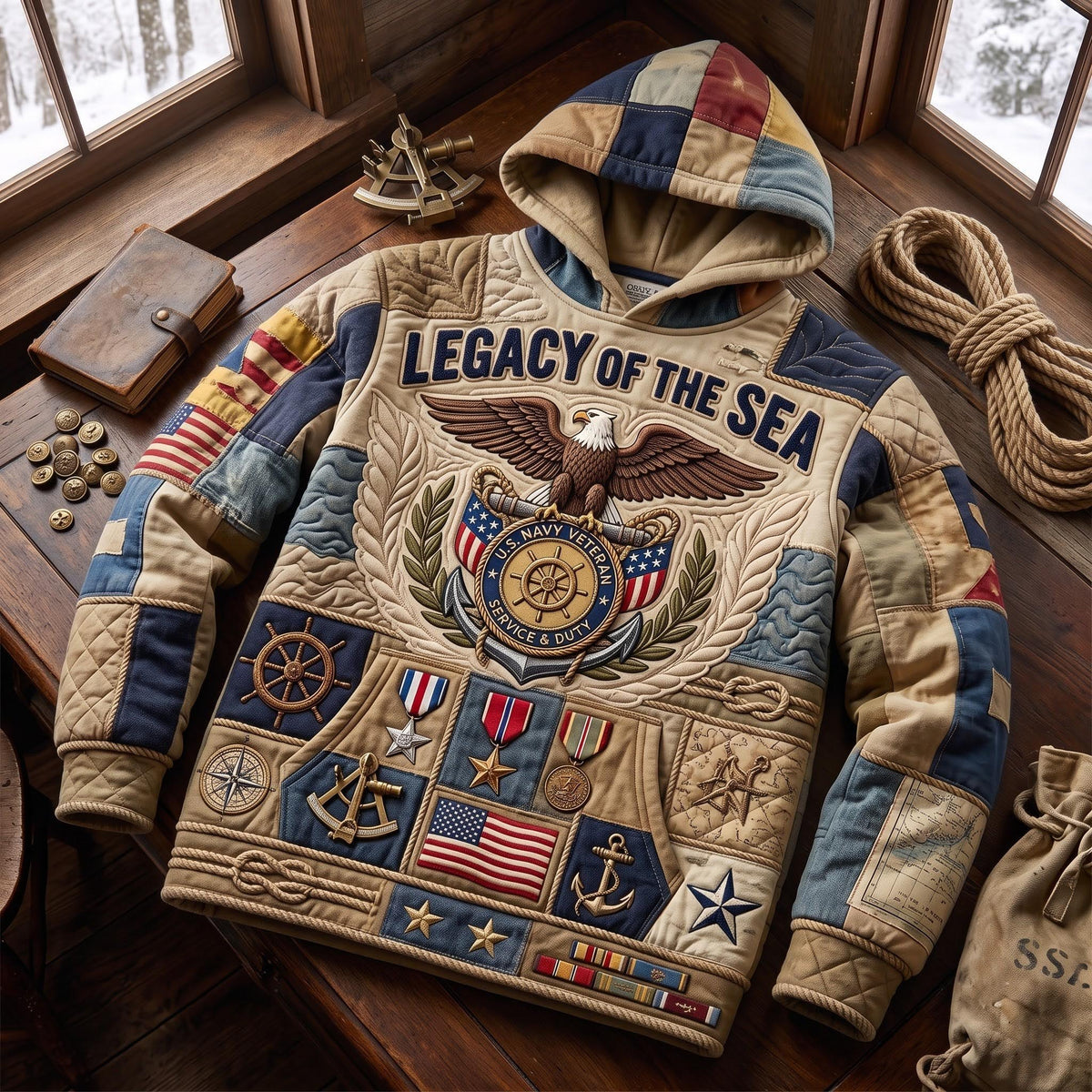 Legacy of the Sea Eagle and Flag hoodie, all-over print
