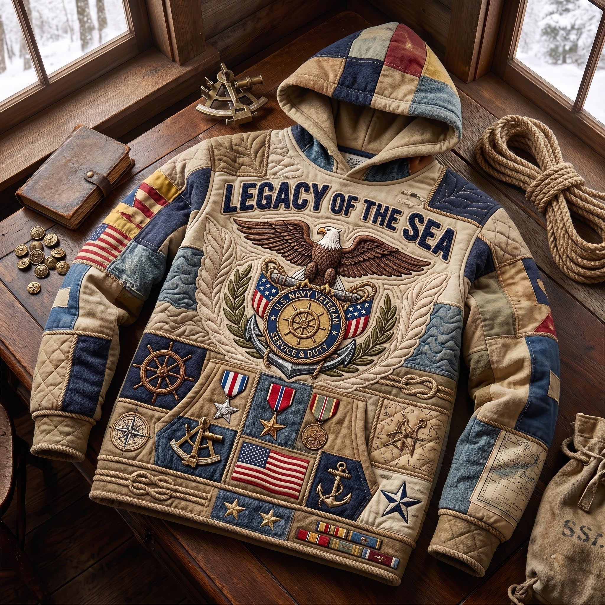 Legacy of the Sea Eagle and Flag hoodie, all-over print