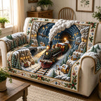 Christmas Steam Train Through the Snow Tunnel Sofa Cover