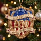 America 250 Beaded Crest Christmas Ornament