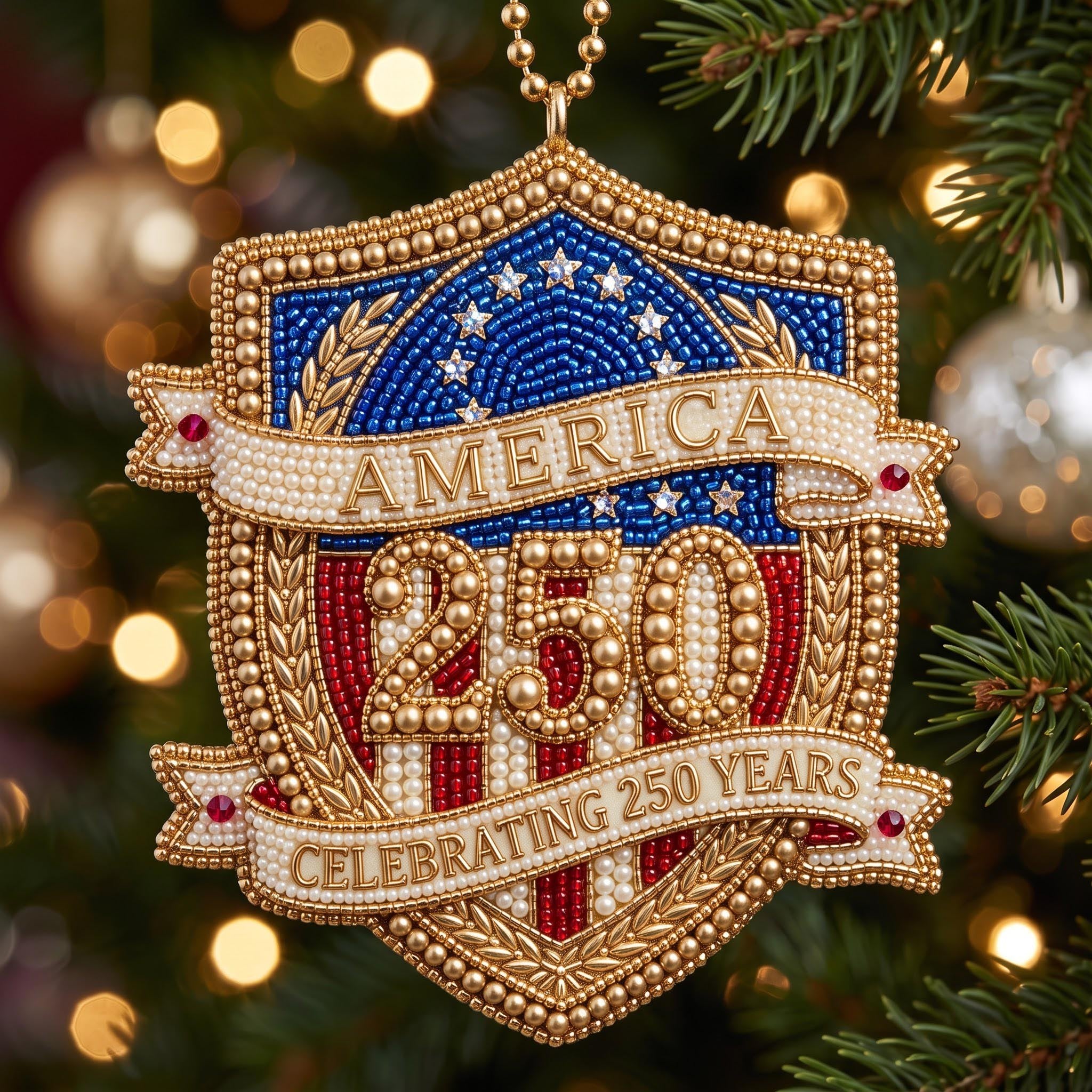 America 250 Beaded Crest Christmas Ornament