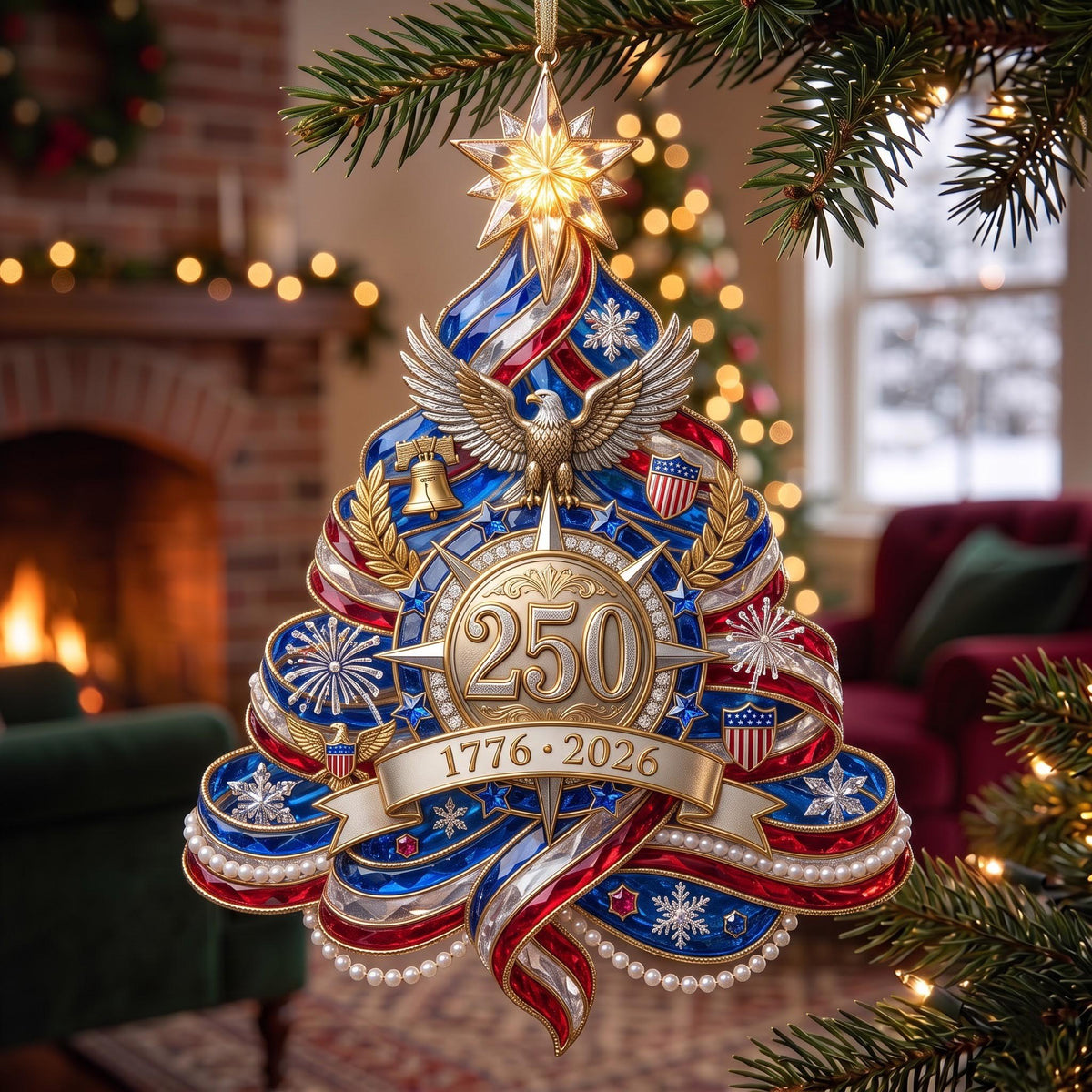 America 250 Ribbon Tree Christmas Ornament