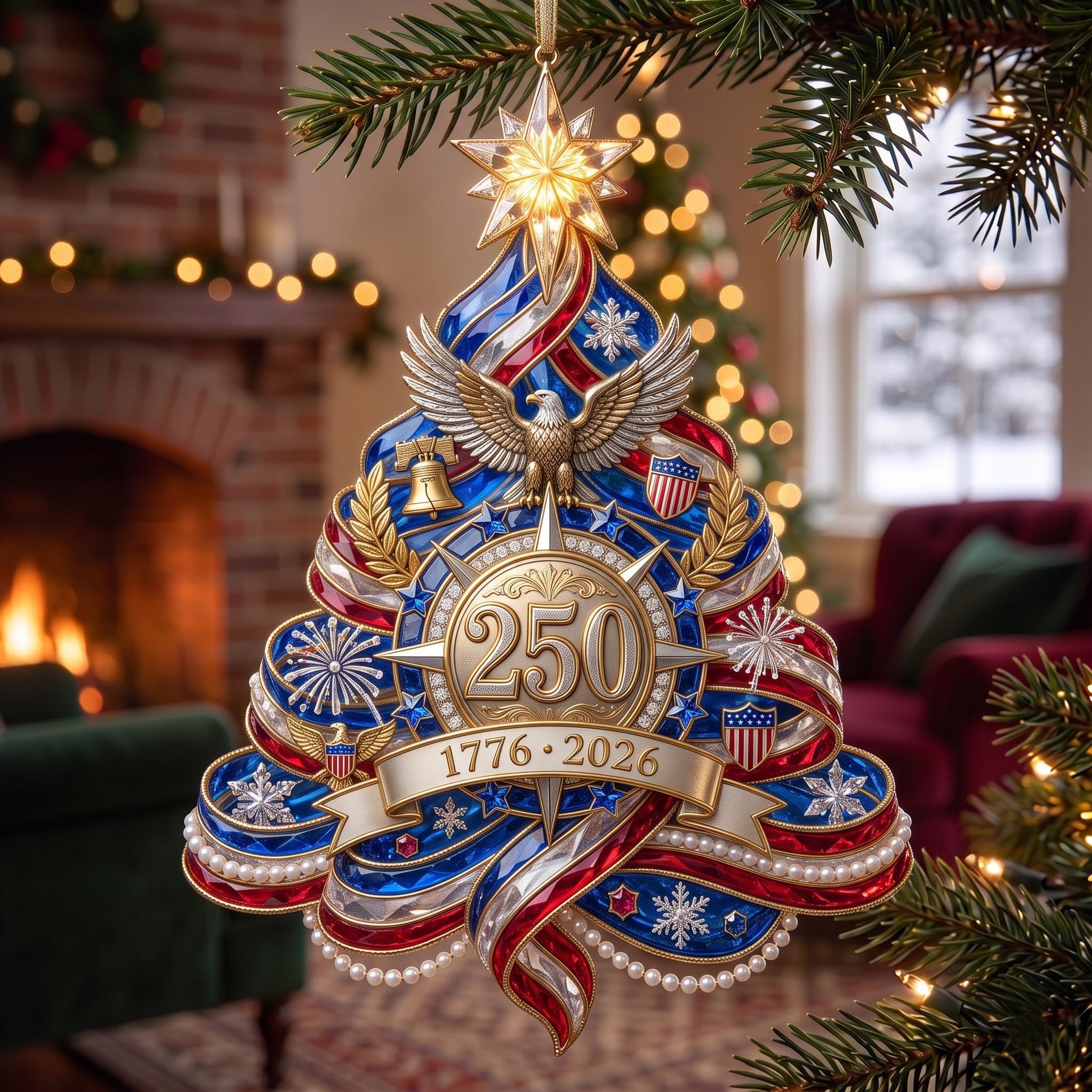 America 250 Ribbon Tree Christmas Ornament