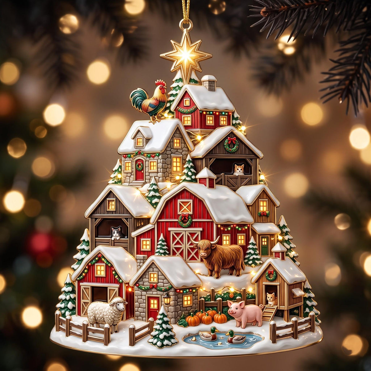 Barn Village Christmas Ornament