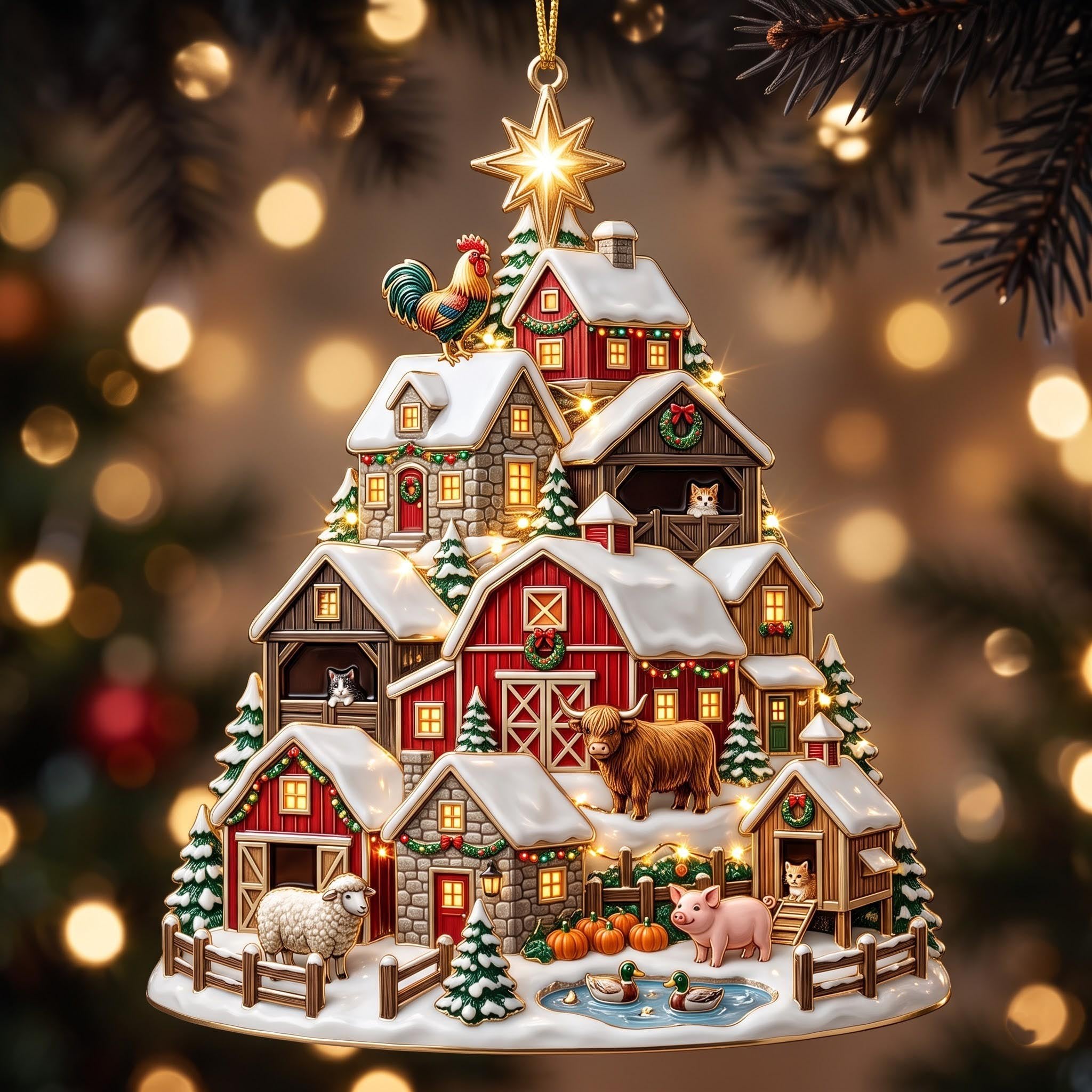 Barn Village Christmas Ornament