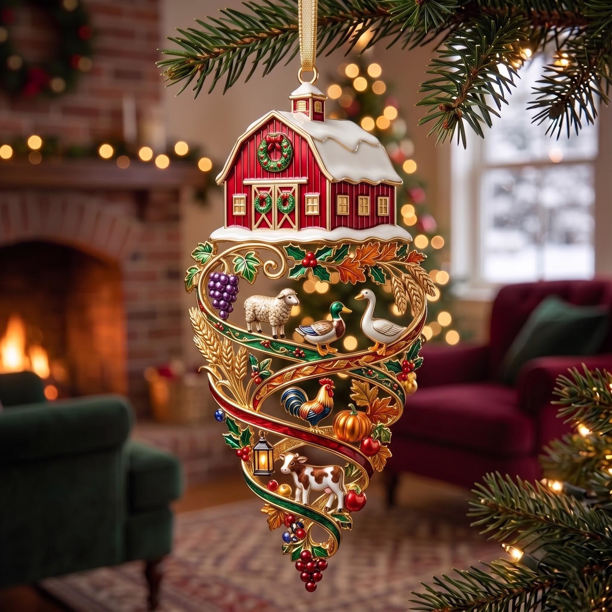Barn Spiral Christmas Ornament