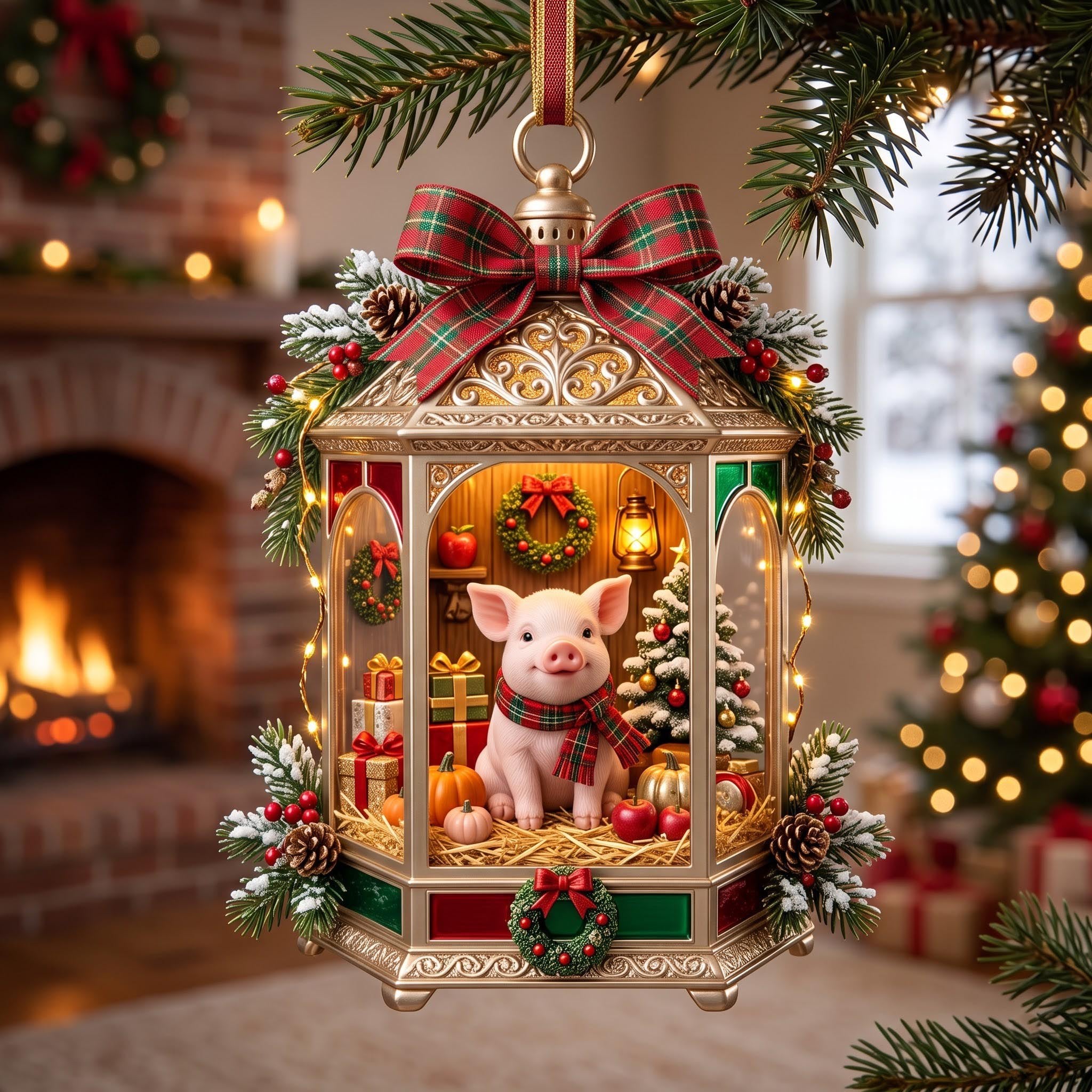 Pig Lantern Christmas Ornament