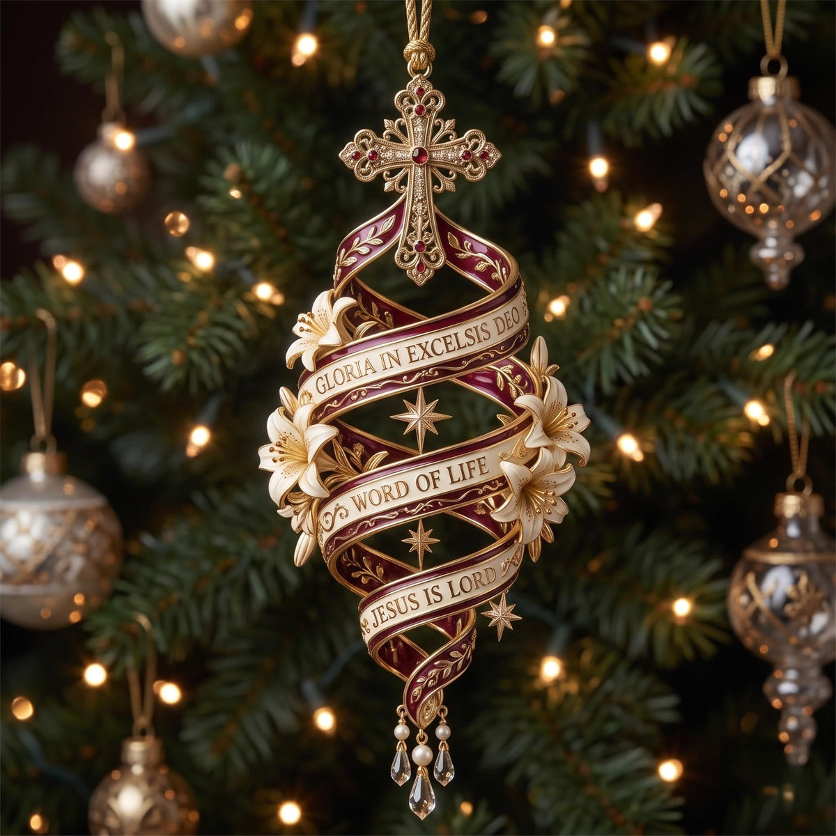 Scripture Ribbon Spiral Christmas Ornament