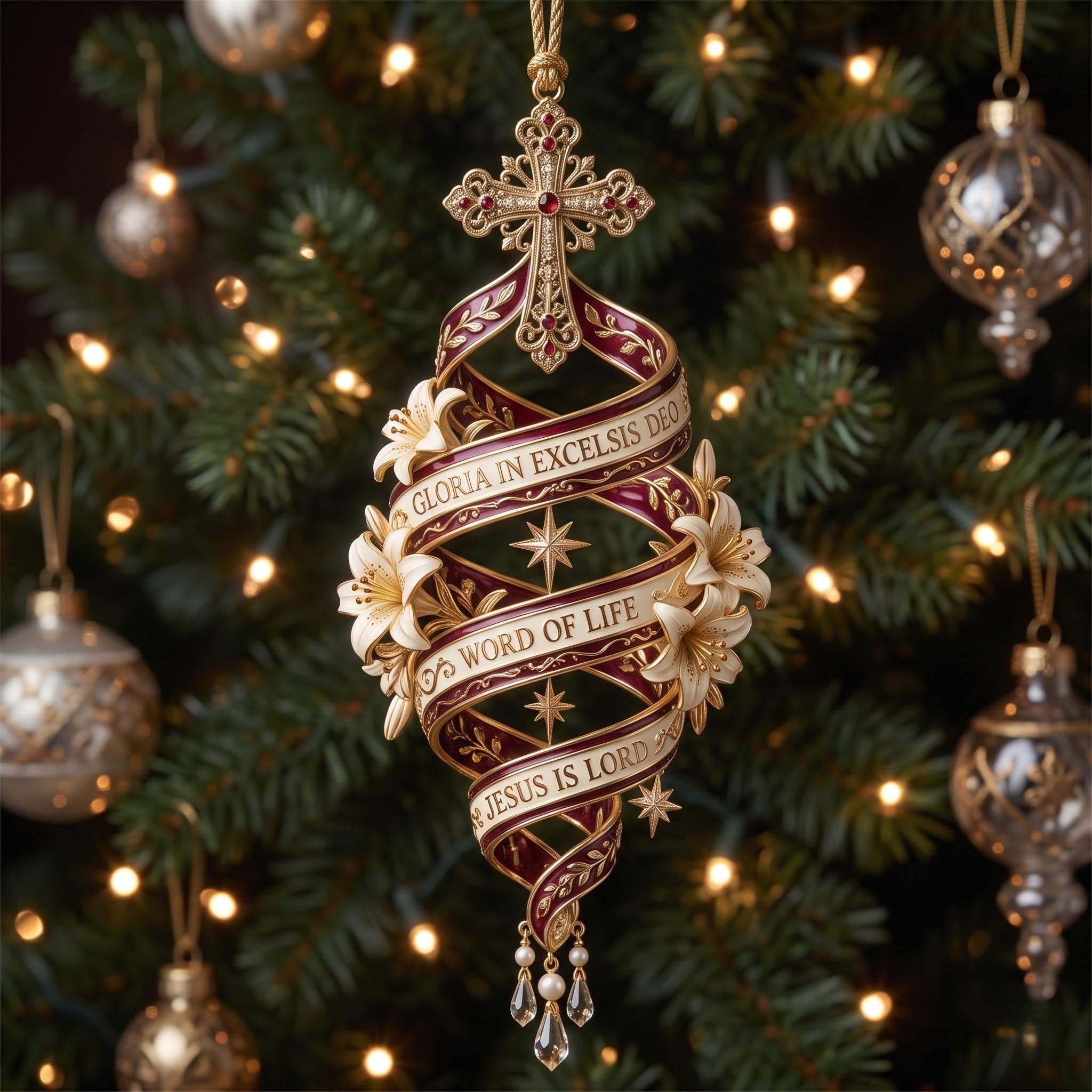 Scripture Ribbon Spiral Christmas Ornament