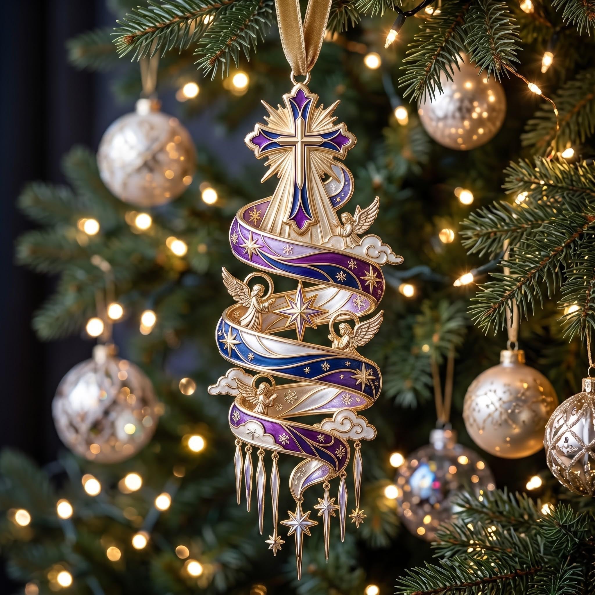 Royal Purple Cross Spiral Christmas Ornament
