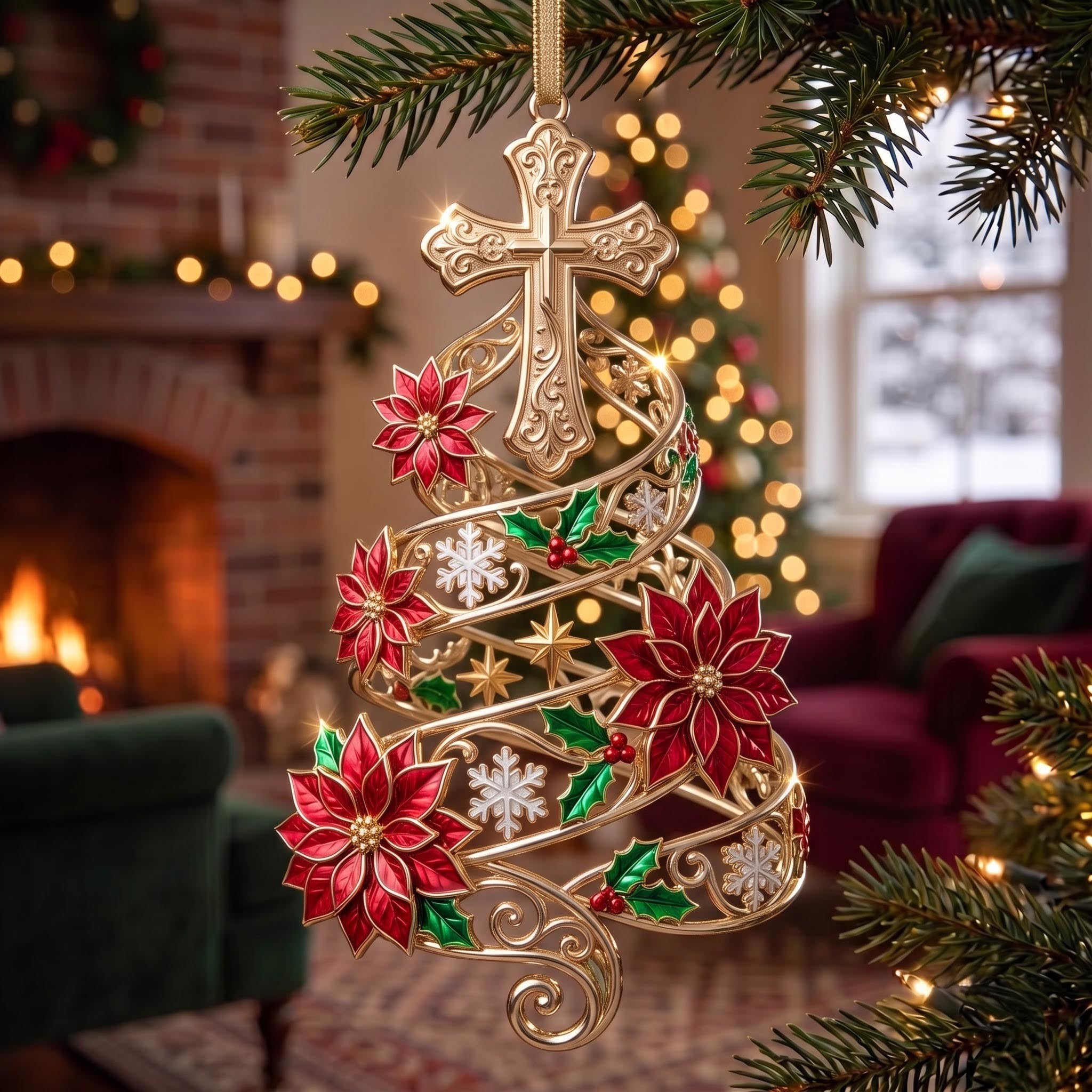 Poinsettia Cross 3683 Christmas Ornament