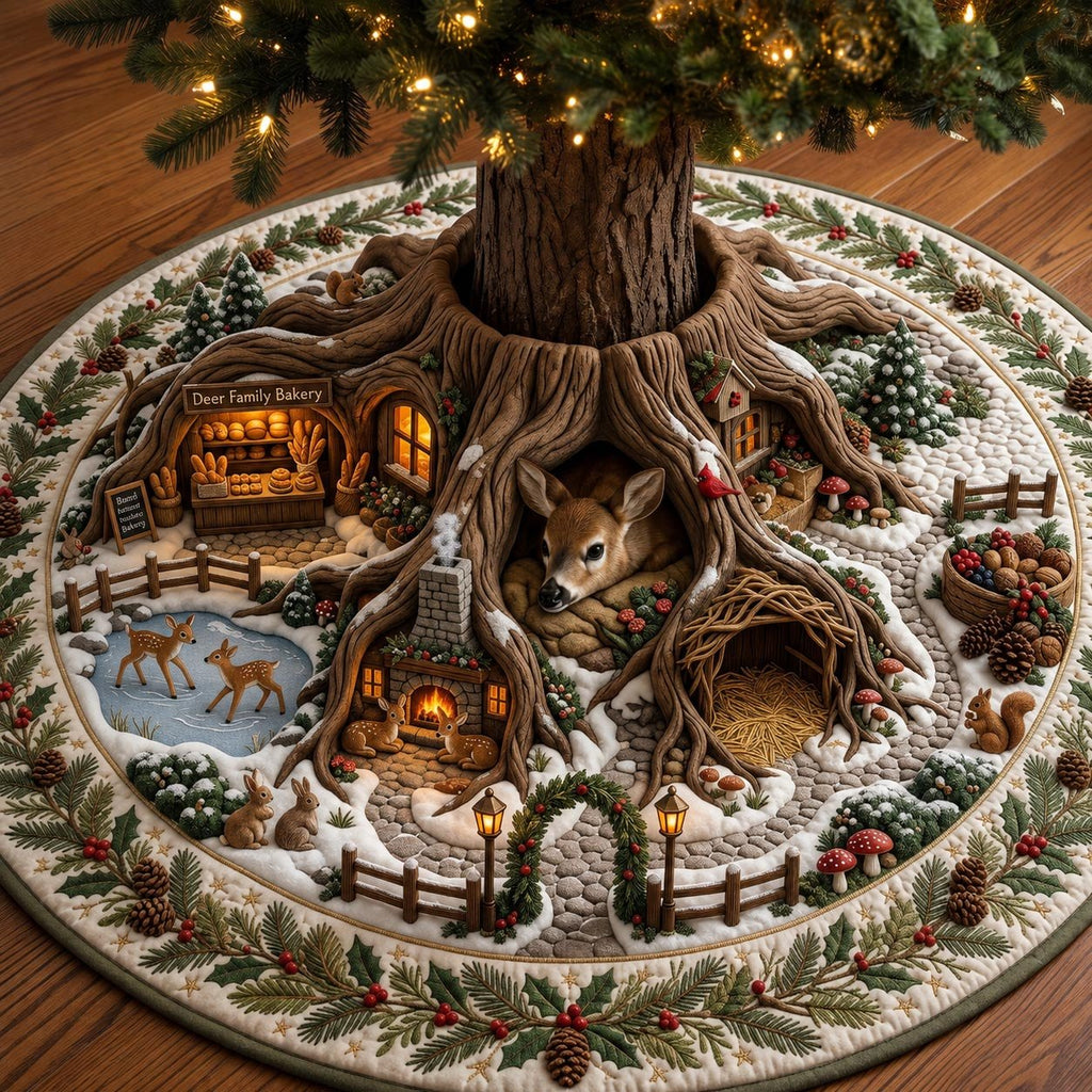 Cabin Village Inside the Great Tree Christmas Tree Skirt
