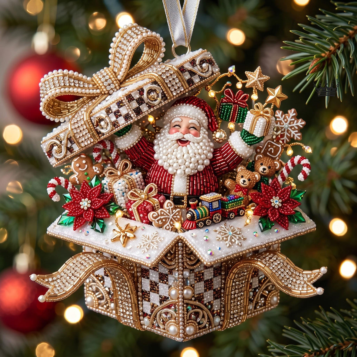 Santa in a Musical Gift Box Christmas Ornament