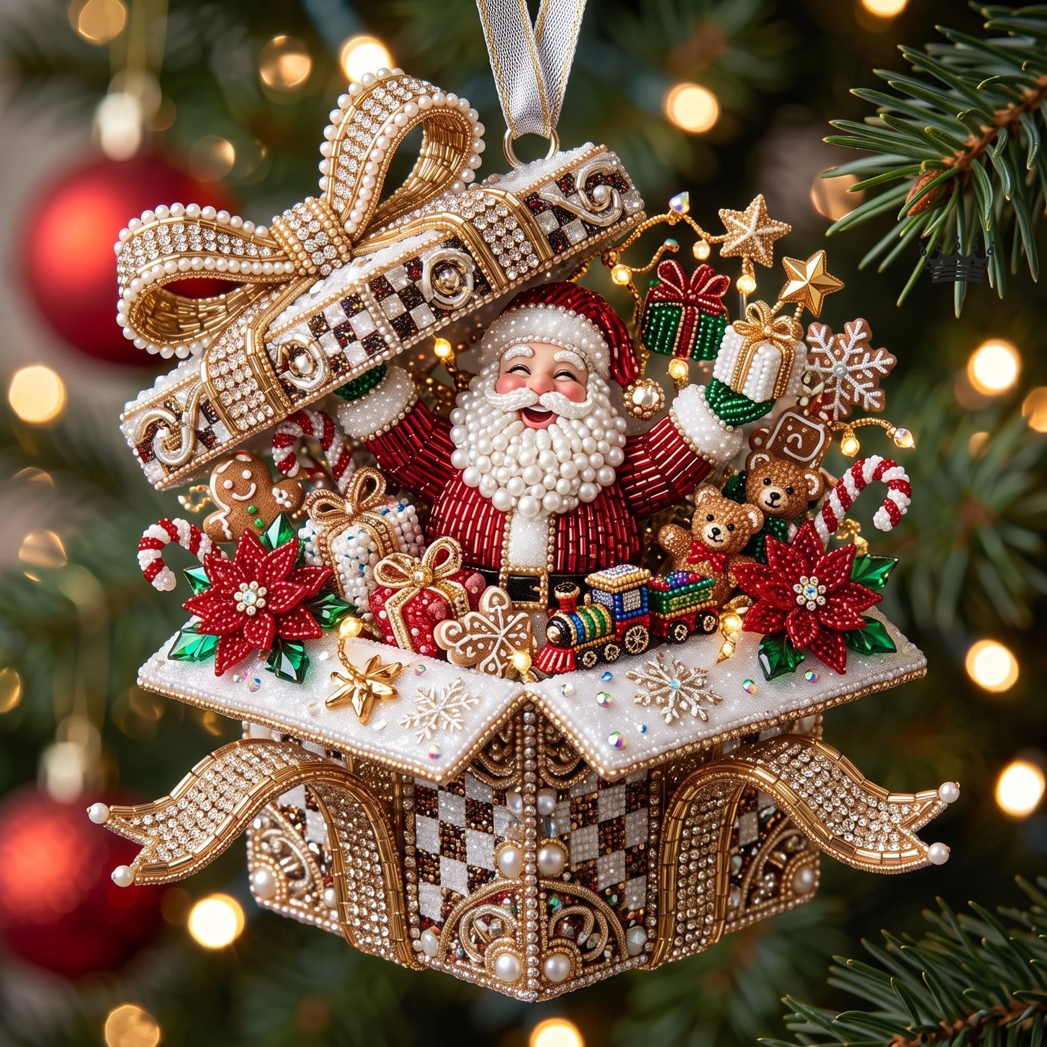 Santa in a Musical Gift Box Christmas Ornament