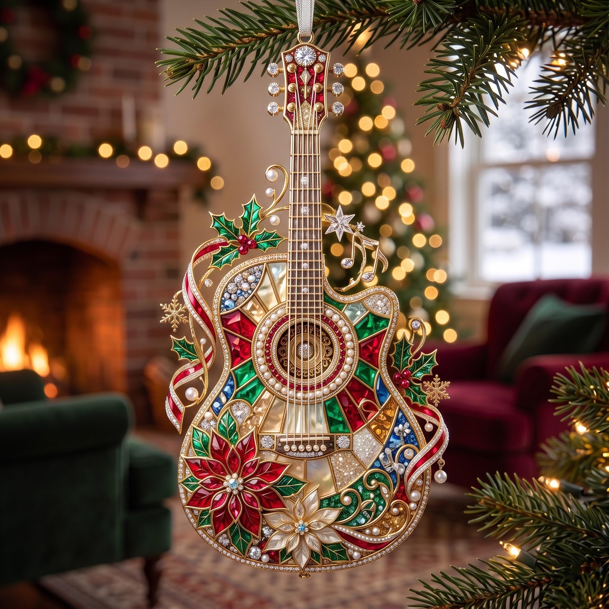 Stained Glass Guitar Christmas Ornament