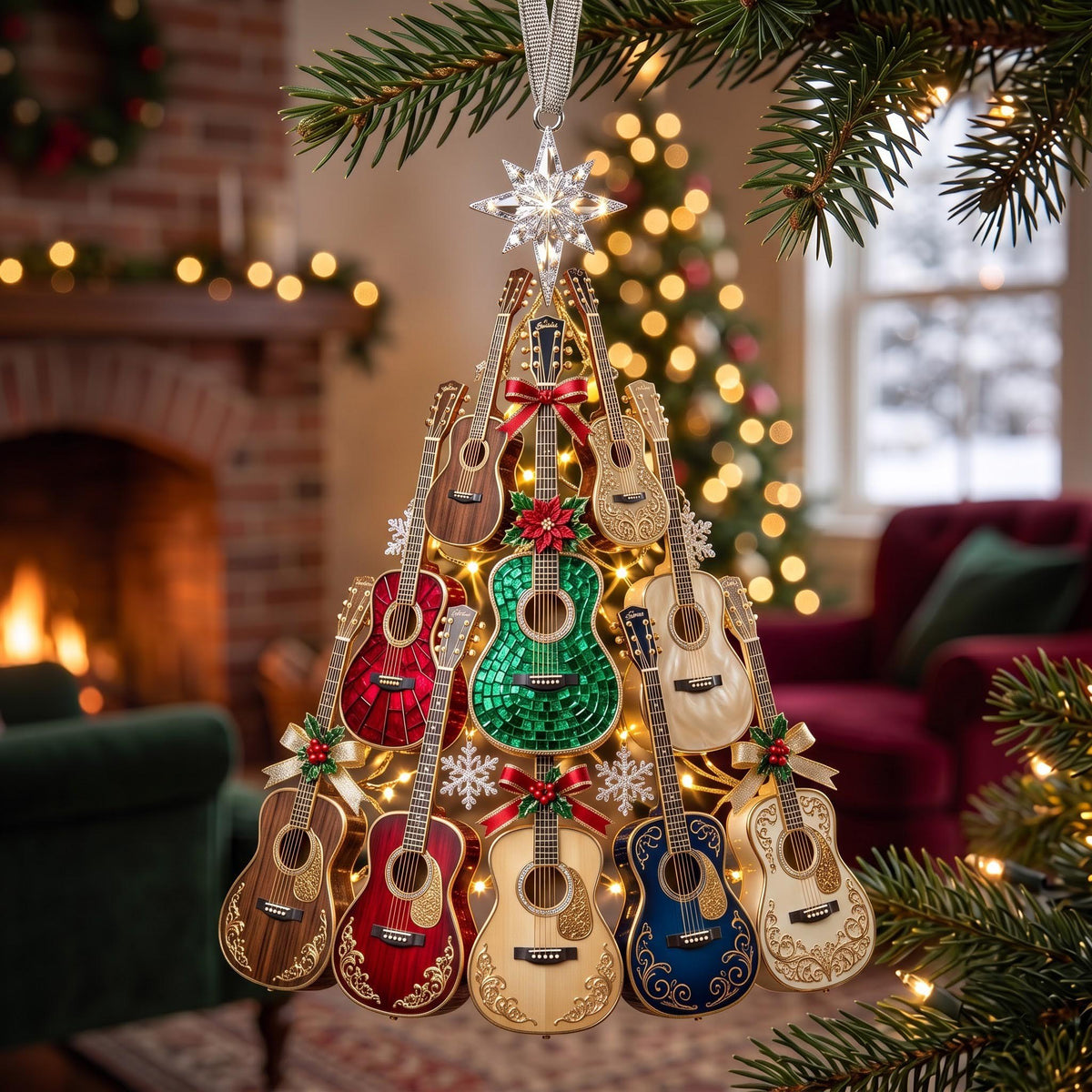 Tree of Guitars in Colour Christmas Ornament