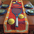 Racket and Ball on Red Panel Table Runner