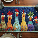 Row of Colorful Folk Chickens Table Runner