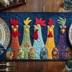 Bright Roosters on Dark Blue Table Runner