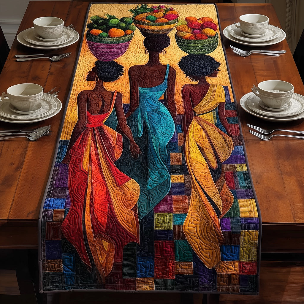Women in Flowing Warm Toned Gowns Table Runner