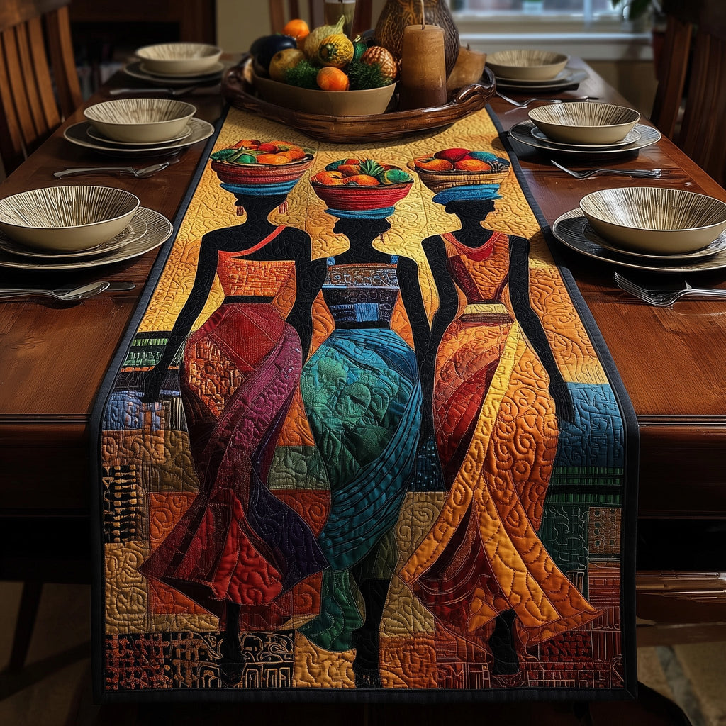 Women in Dresses on Gold Blocks Table Runner
