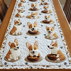 Corgi Puppies with Food Bowls Table Runner