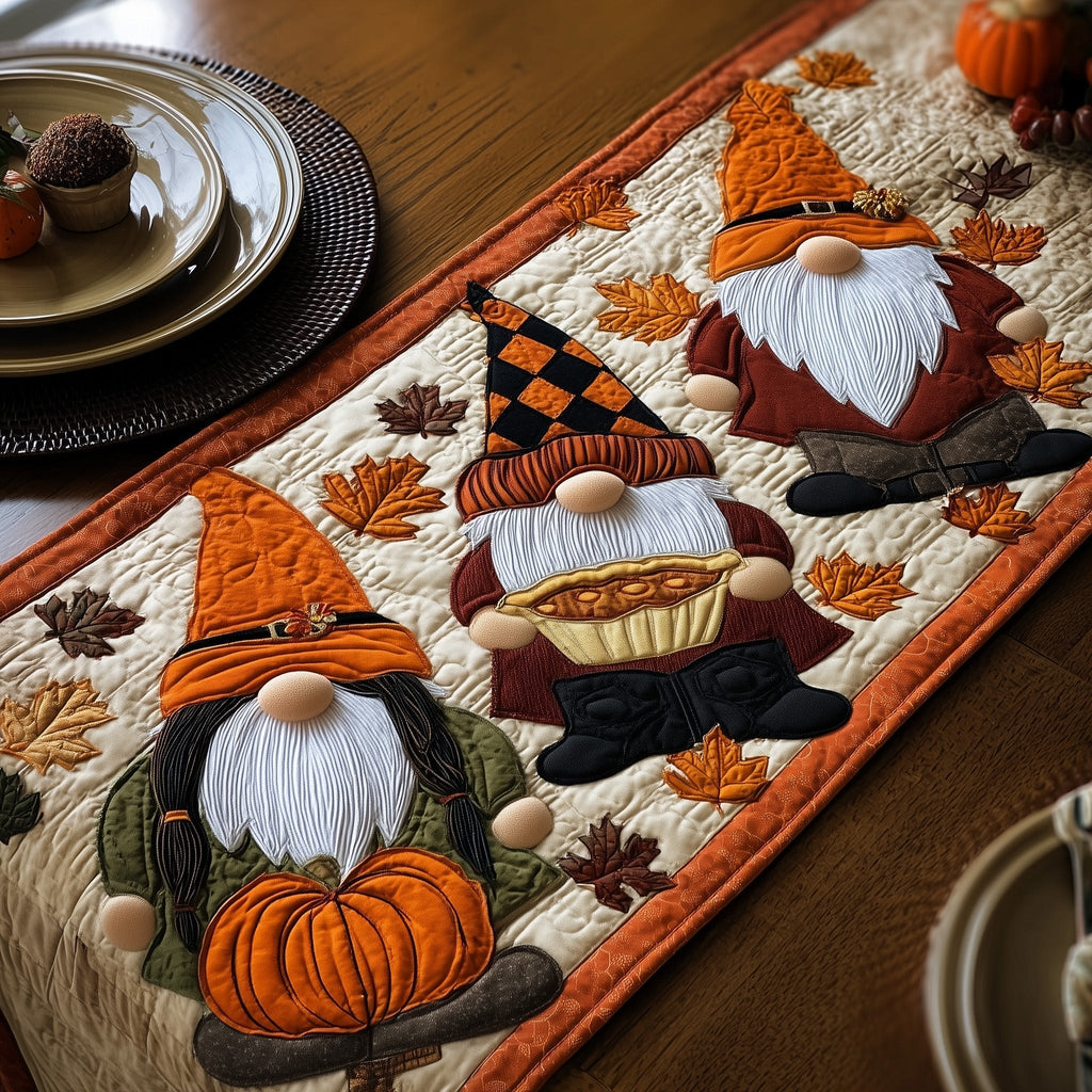 Gnomes with Pie and Pumpkins Table Runner