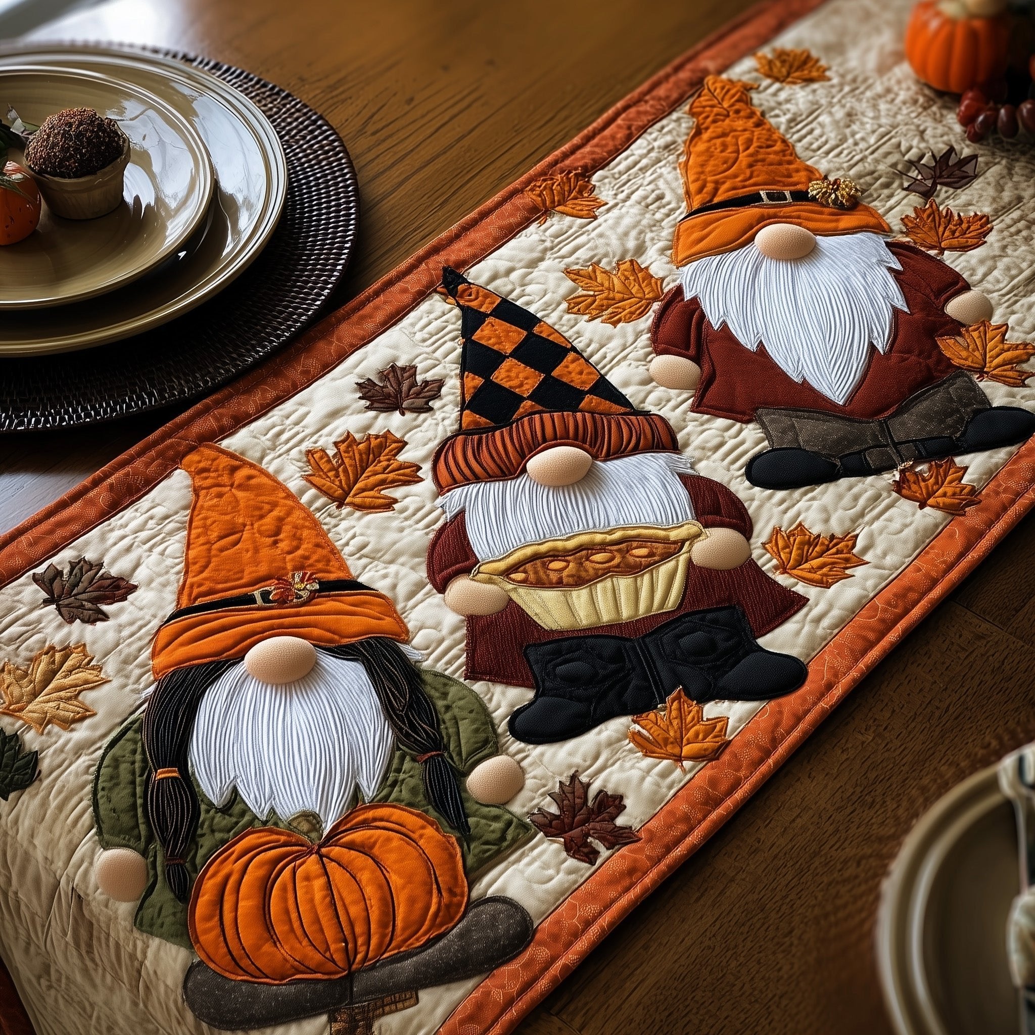Gnomes with Pie and Pumpkins Table Runner