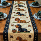 Dachshunds Lying Among Paw Prints Table Runner