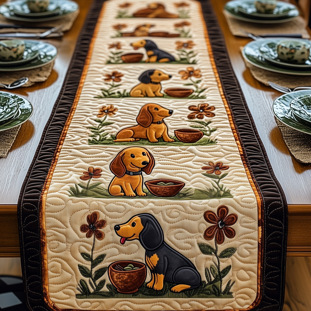 Dachshunds with Garden Flowers Table Runner
