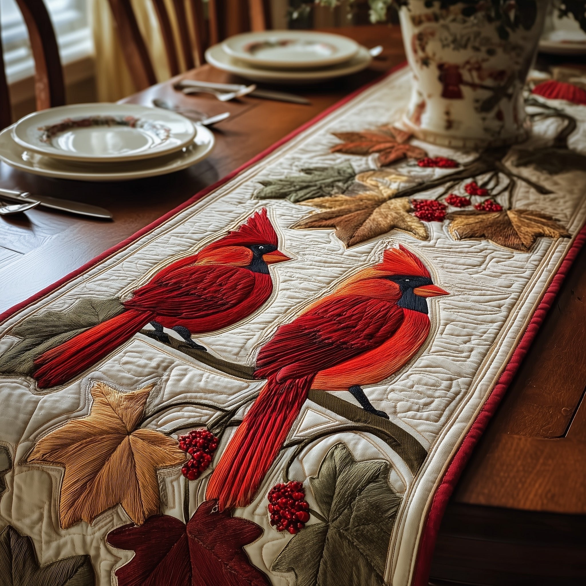 Autumn Cardinals Table Runner