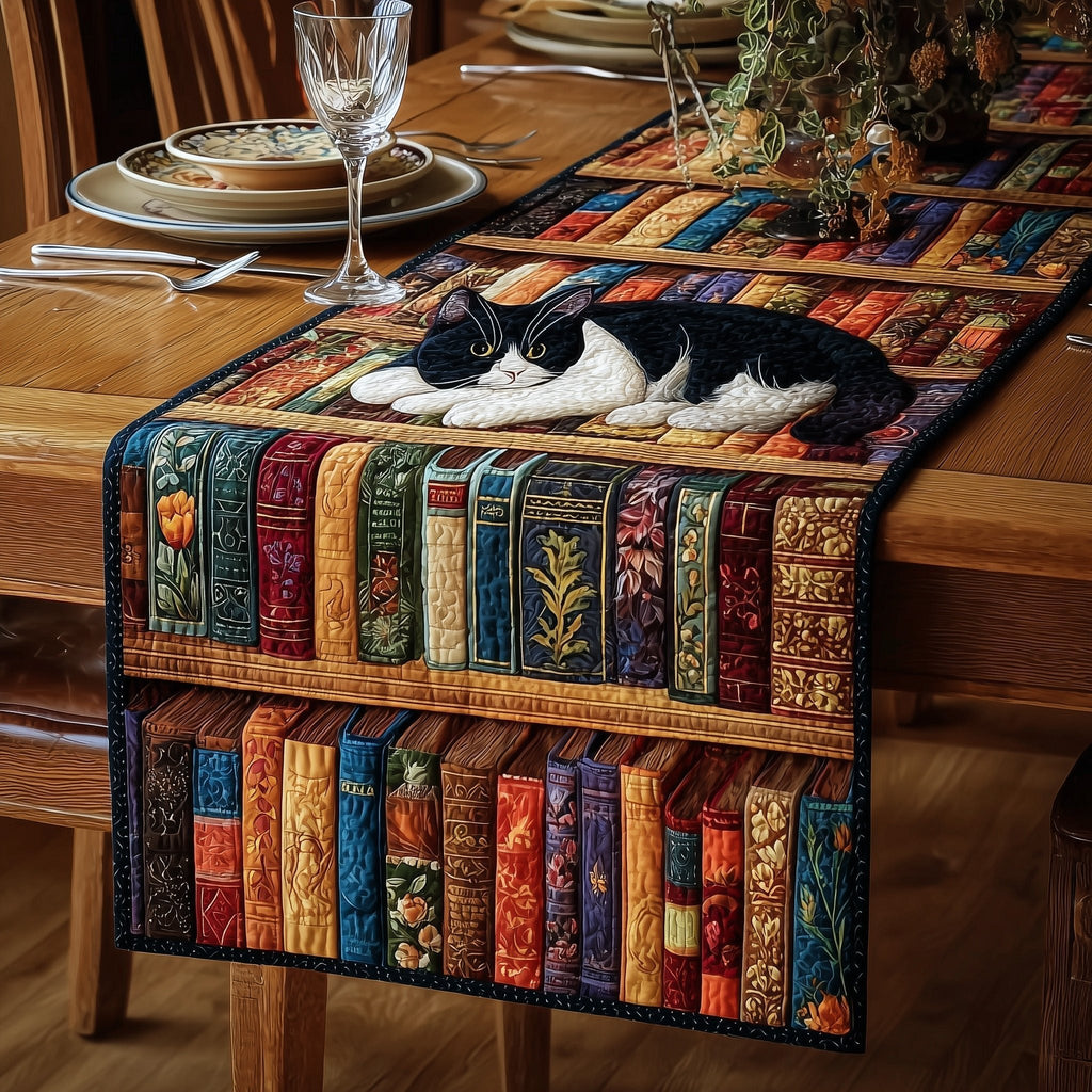 Cozy Library Cats Table Runner